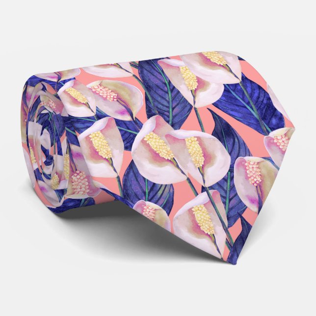 Romantic Peace Lily Pattern Neck Tie (Rolled)