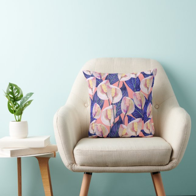 Romantic Peace Lily Pattern Throw Pillow (Chair)