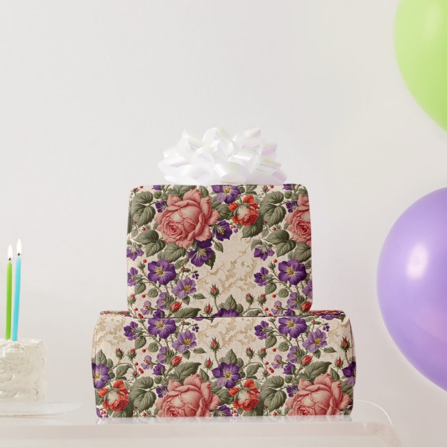 Romantic Peach and Coral Roses Wrapping Paper (Party Gifts)