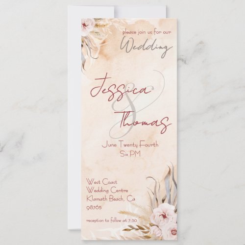 Romantic Peach and Grey Watercolor Floral Wedding  Invitation