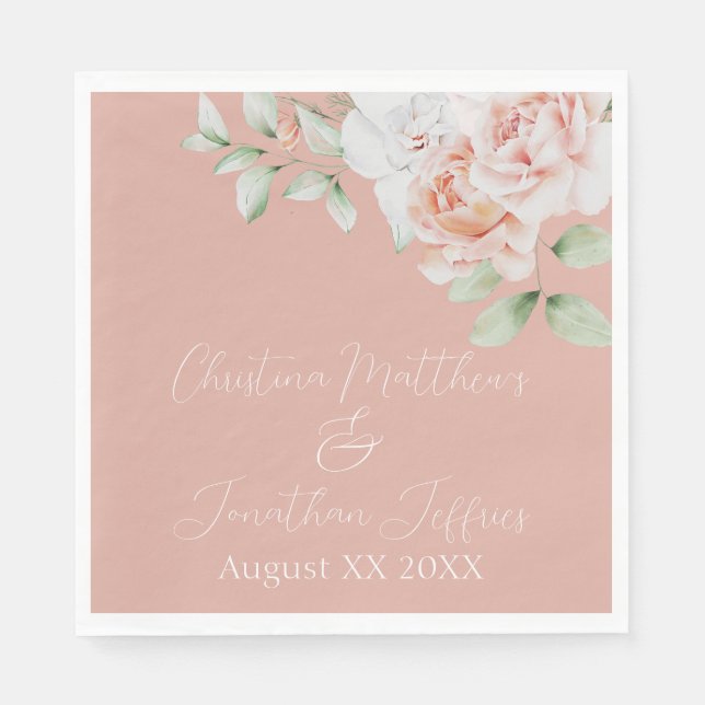 Romantic Peach and White Flowers Napkins (Front)