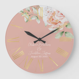Romantic Peach and White Flowers Wedding Keepsake Large Clock