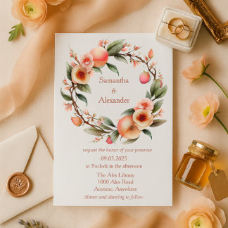 Romantic Peach Blossom Wreath Wedding Invitation