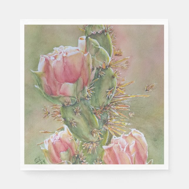 ROMANTIC PEACH CACTUS FLOWERS  PARTY NAPKINS (Front)