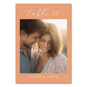 Romantic Peach Elegant Photo Table Number
