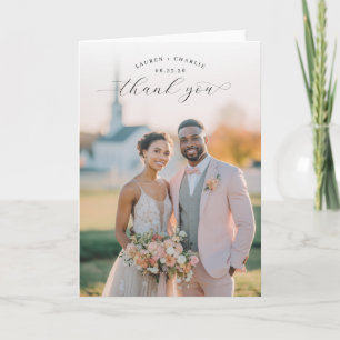 Romantic Peach Elegant Photo Thank You Card