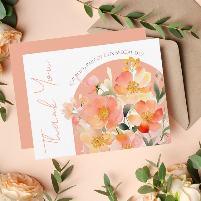 Romantic Peach Floral Arch Wedding Thank You (Creator Uploaded)