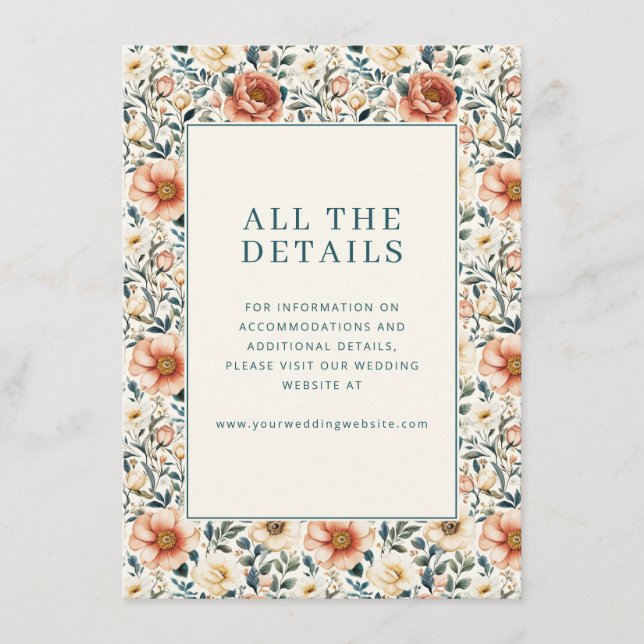 Romantic Peach Floral Border Enclosure Card (Front)