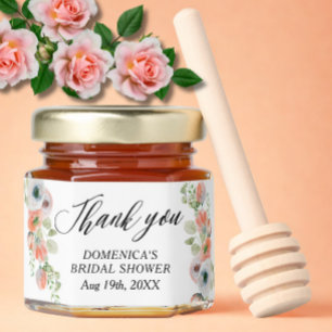 Romantic Peach Floral Bridal Shower Honey Jar Favors