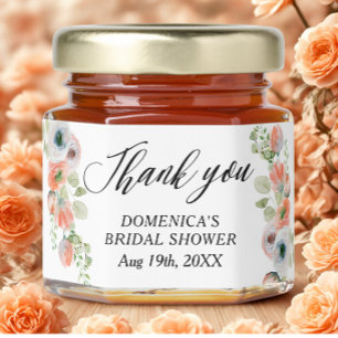Romantic Peach Floral Bridal Shower Honey Jar Favors