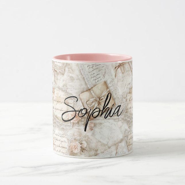 Romantic Peach Floral Letters Mug (Center)