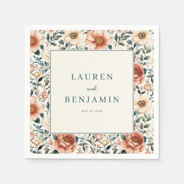 Romantic Peach Floral Napkins (Front)