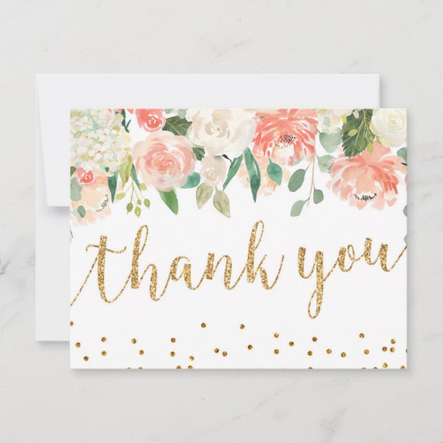 Romantic Peach Floral Thank You Card (Front)
