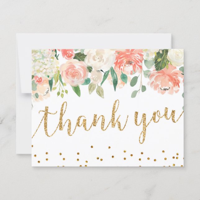 Romantic Peach Floral Thank You Card (Front)
