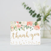 Romantic Peach Floral Thank You Card (Standing Front)