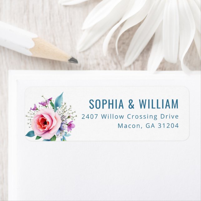 Romantic Peach Floral Watercolor Label (Insitu)