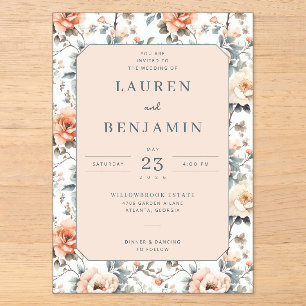 Romantic Peach Floral Wedding Invitation