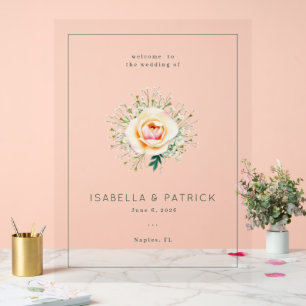 Romantic Peach Floral Wedding Invitation Acrylic Sign
