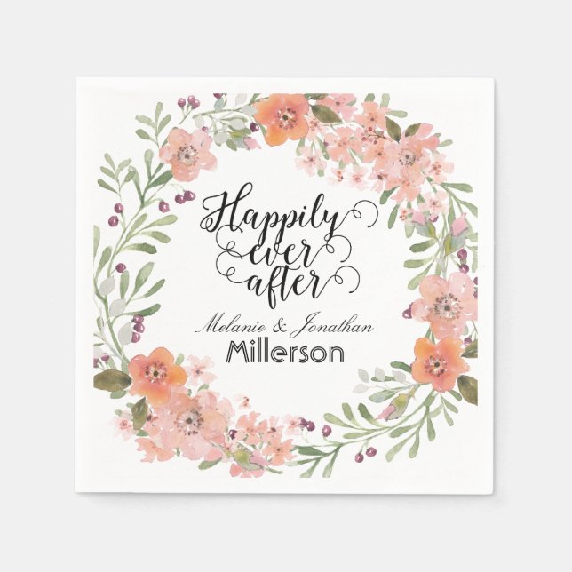 Romantic Peach Floral Wedding Napkins (Front)