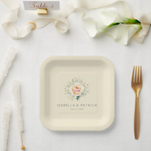 Romantic Peach Floral Wreath Paper Plates