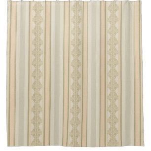 Romantic Peach Gray Beige Cottagecore Stripe Shower Curtain
