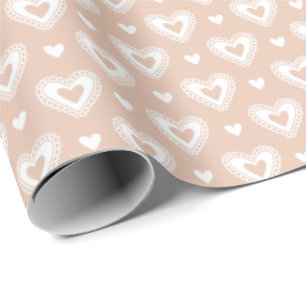 Romantic Peach Lace Hearts Valentine's Day Pattern Wrapping Paper