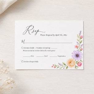 Romantic Peach Lavender Watercolor Floral Wedding RSVP Card
