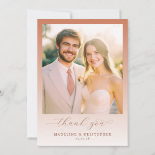 Romantic Peach Minimalist Photo Thank You Card