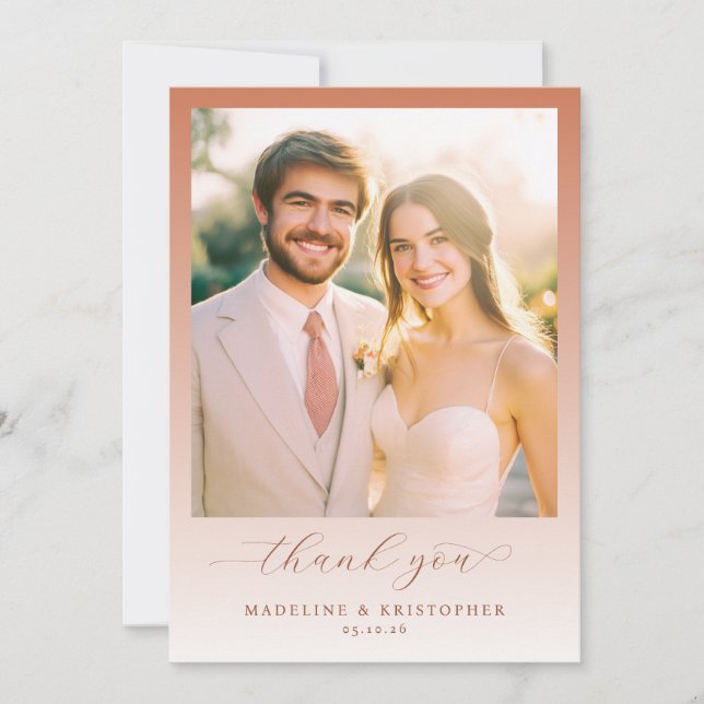 Romantic Peach Minimalist Photo Thank You Card (Front)