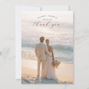 Romantic Peach Minimalist Photo Thank You Card