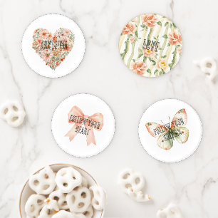 Romantic Peach Mint Floral Heart Coaster Set