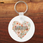 Romantic Peach Mint Floral Heart Keychain
