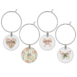 Romantic Peach Mint Floral Heart Wine Charm