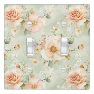 Romantic Peach Mint Pretty Roses Floral Light Switch Cover