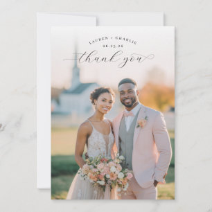 Romantic Peach Modern Photo Thank You Card