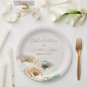 Romantic Peach Ranunculus on Ivory Paper Plates
