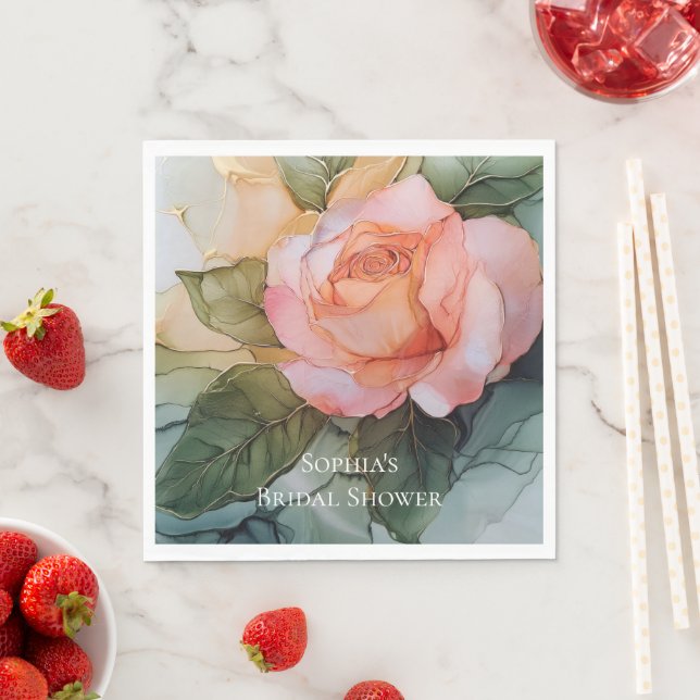 Romantic Peach Rose Floral Bridal Shower Napkins (Insitu)