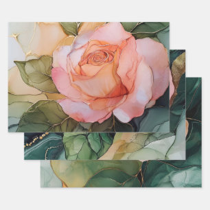 Romantic Peach Rose Floral Bridal Shower Wrapping Paper Sheets