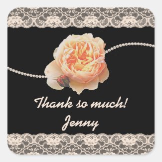 Romantic Peach Rose with Faux Lace on Black