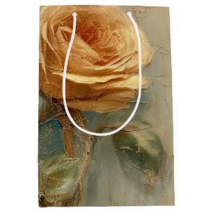 Romantic Peach Roses Floral Bridal Shower Medium Gift Bag