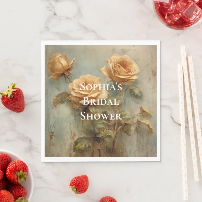Romantic Peach Roses Floral Bridal Shower Napkins (Insitu)
