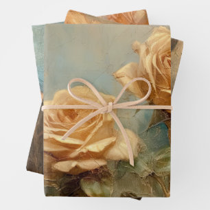 Romantic Peach Roses Floral Bridal Shower Wrapping Paper Sheets