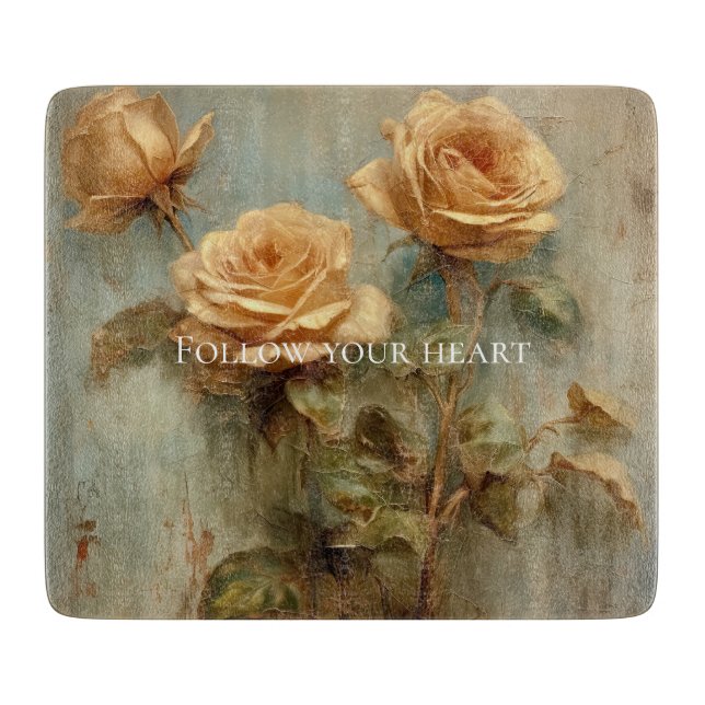 Romantic Peach Roses Floral Cutting Board (Front)