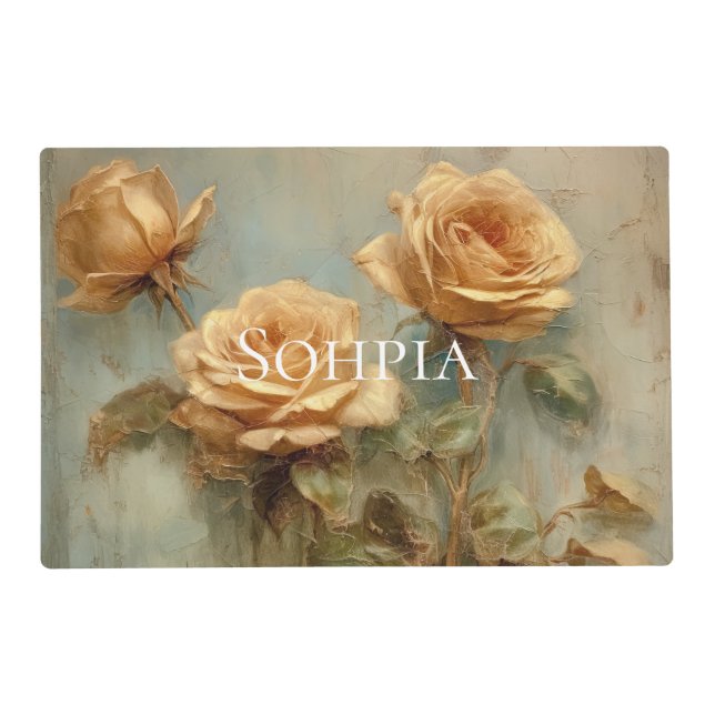 Romantic Peach Roses Floral Placemat (Front)