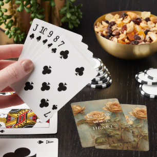 Romantic Peach Roses Floral Poker Cards