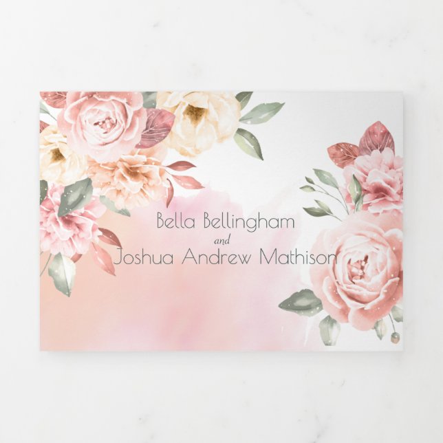 Romantic Peach Roses Floral Tri-Fold Announcement (Cover)
