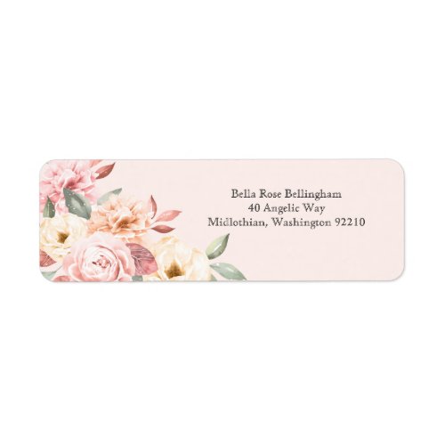 Romantic Peach Roses Floral Wedding Label