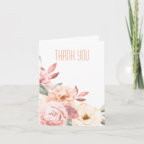 Romantic Peach Roses Floral Wedding Thank You Card