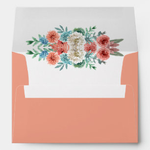 Romantic Peach   Turquoise Floral Wedding Envelope