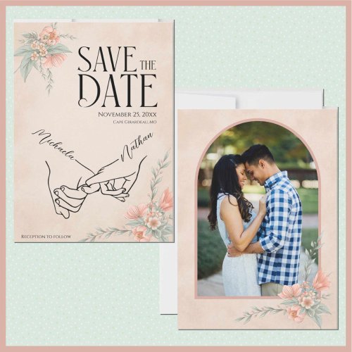 Romantic Peach Watercolor Floral Photo Tattoo Save The Date